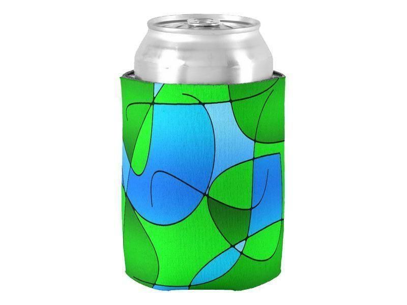 Can Cooler Sleeves – Can Koozies-ABSTRACT CURVES #1 Bottle &amp; Can Cooler Sleeves – Bottle &amp; Can Koozies-Greens &amp; Light Blues-from COLORADDICTED.COM-