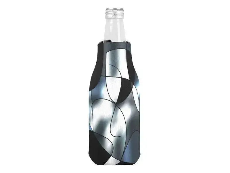 Bottle Cooler Sleeves – Bottle Koozies-ABSTRACT CURVES #1 Bottle Cooler Sleeves – Bottle Koozies-Black & Grays & White-from COLORADDICTED.COM-