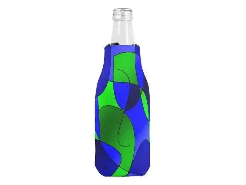 Bottle Cooler Sleeves – Bottle Koozies-ABSTRACT CURVES #1 Bottle Cooler Sleeves – Bottle Koozies-Blues & Greens-from COLORADDICTED.COM-