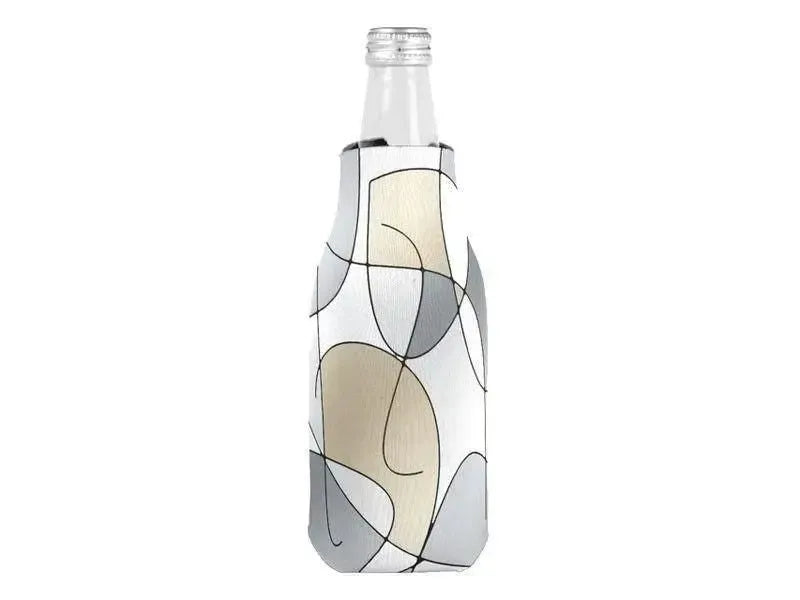 Bottle Cooler Sleeves – Bottle Koozies-ABSTRACT CURVES #1 Bottle Cooler Sleeves – Bottle Koozies-Grays & Beiges-from COLORADDICTED.COM-