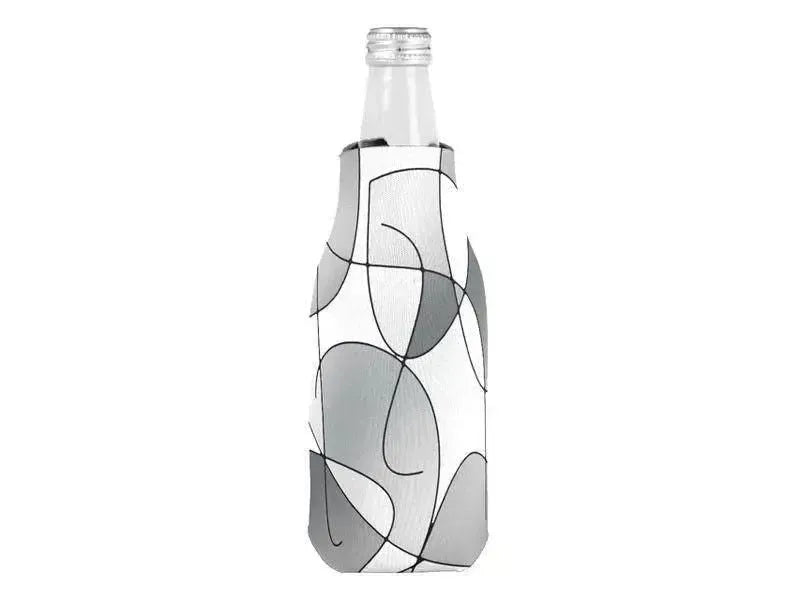 Bottle Cooler Sleeves – Bottle Koozies-ABSTRACT CURVES #1 Bottle Cooler Sleeves – Bottle Koozies-Grays & White-from COLORADDICTED.COM-