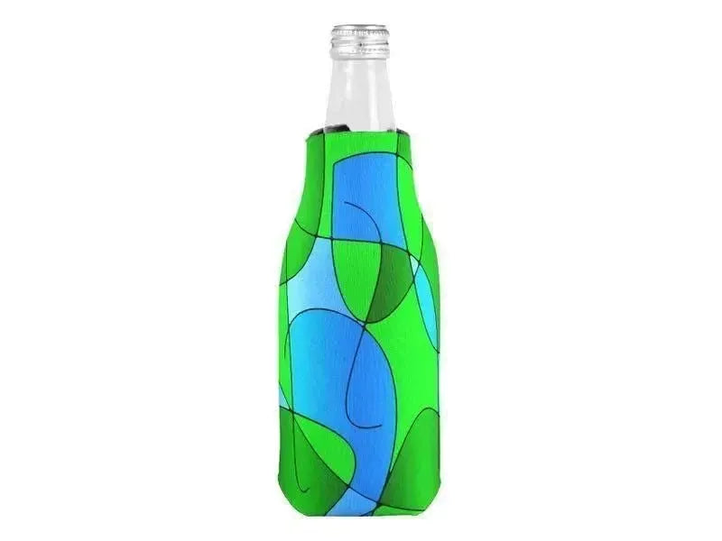 Bottle Cooler Sleeves – Bottle Koozies-ABSTRACT CURVES #1 Bottle Cooler Sleeves – Bottle Koozies-Greens & Light Blues-from COLORADDICTED.COM-