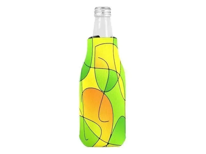 Bottle Cooler Sleeves – Bottle Koozies-ABSTRACT CURVES #1 Bottle Cooler Sleeves – Bottle Koozies-Greens & Oranges & Yellows-from COLORADDICTED.COM-