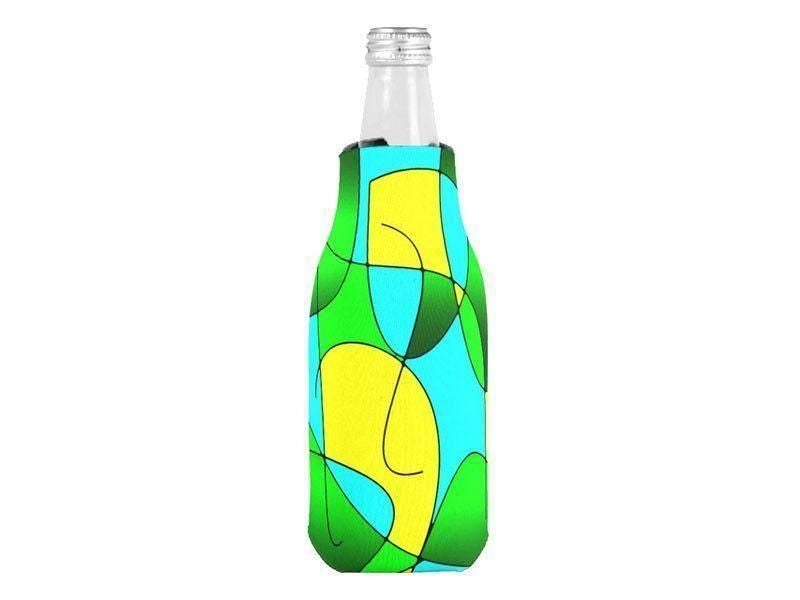 Bottle Cooler Sleeves – Bottle Koozies-ABSTRACT CURVES #1 Bottle Cooler Sleeves – Bottle Koozies-Greens &amp; Yellows &amp; Light Blues-from COLORADDICTED.COM-