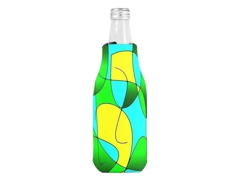 Bottle Cooler Sleeves – Bottle Koozies-ABSTRACT CURVES #1 Bottle Cooler Sleeves – Bottle Koozies-Greens & Yellows & Light Blues-from COLORADDICTED.COM-