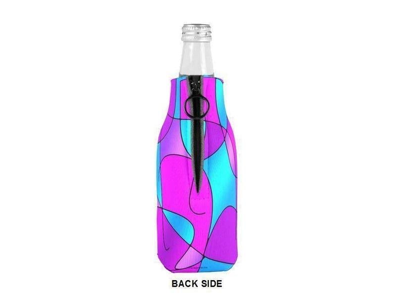 Bottle Cooler Sleeves – Bottle Koozies-ABSTRACT CURVES #1 Bottle Cooler Sleeves – Bottle Koozies-Purples & Fuchsias & Magentas & Turquoises-from COLORADDICTED.COM-