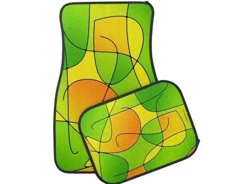 Car Mats-ABSTRACT CURVES #1 Car Mats Sets-Greens & Oranges & Yellows-from COLORADDICTED.COM-