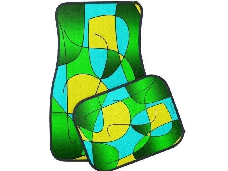 Car Mats-ABSTRACT CURVES #1 Car Mats Sets-Greens & Yellows & Light Blues-from COLORADDICTED.COM-