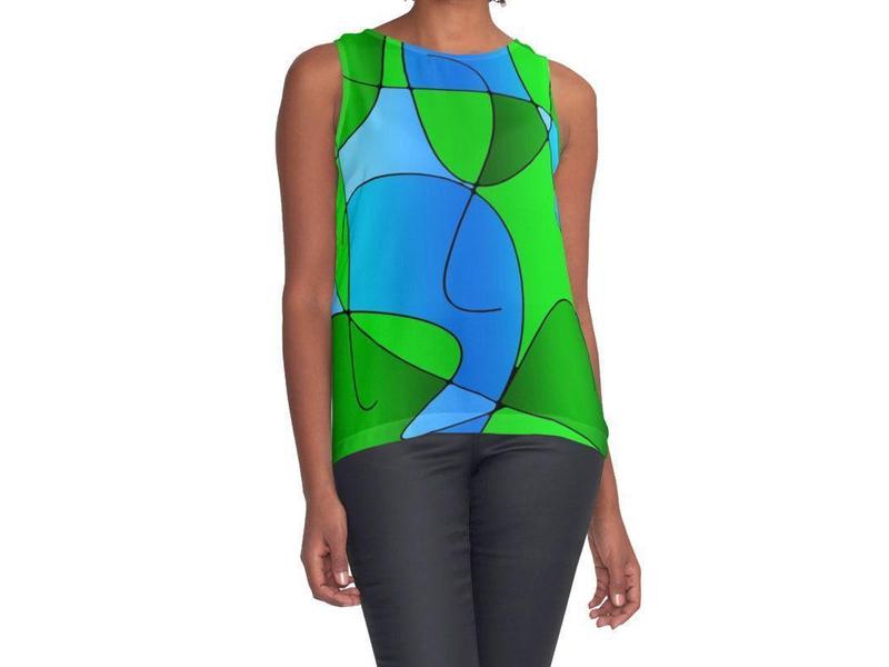 Contrast Tanks-ABSTRACT CURVES #1 Contrast Tanks-Greens &amp; Light Blues-from COLORADDICTED.COM-
