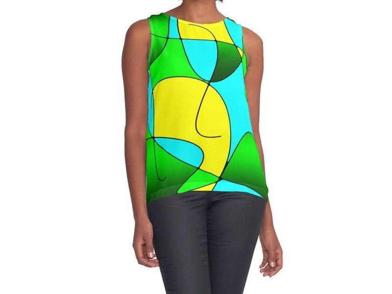 Contrast Tanks-ABSTRACT CURVES #1 Contrast Tanks-Greens &amp; Yellows &amp; Light Blues-from COLORADDICTED.COM-
