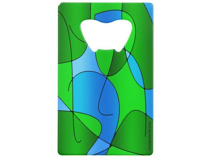 Credit Card Bottle Openers-ABSTRACT CURVES #1 Credit Card Bottle Openers-Greens &amp; Light Blues-from COLORADDICTED.COM-