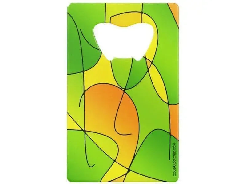 Credit Card Bottle Openers-ABSTRACT CURVES #1 Credit Card Bottle Openers-Greens, Oranges & Yellows-from COLORADDICTED.COM-
