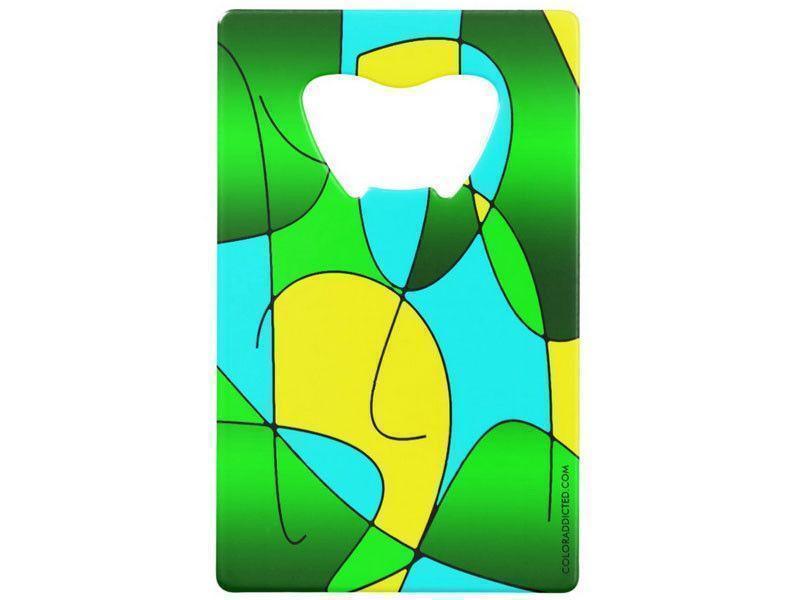 Credit Card Bottle Openers-ABSTRACT CURVES #1 Credit Card Bottle Openers-Greens, Yellows &amp; Light Blues-from COLORADDICTED.COM-