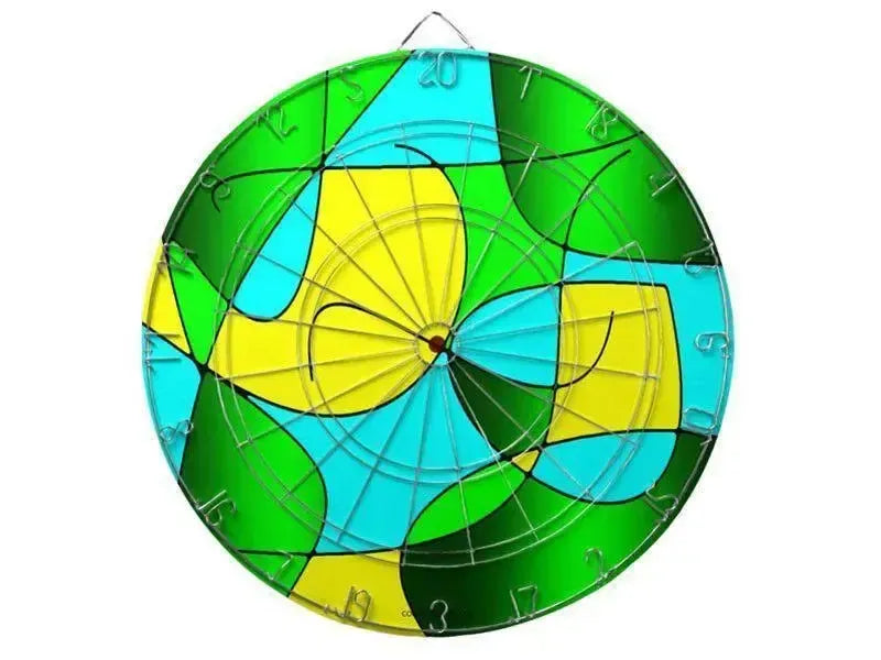 Dartboards-ABSTRACT CURVES #1 Dartboards (includes 6 Darts)-Greens & Yellows & Light Blues-from COLORADDICTED.COM-