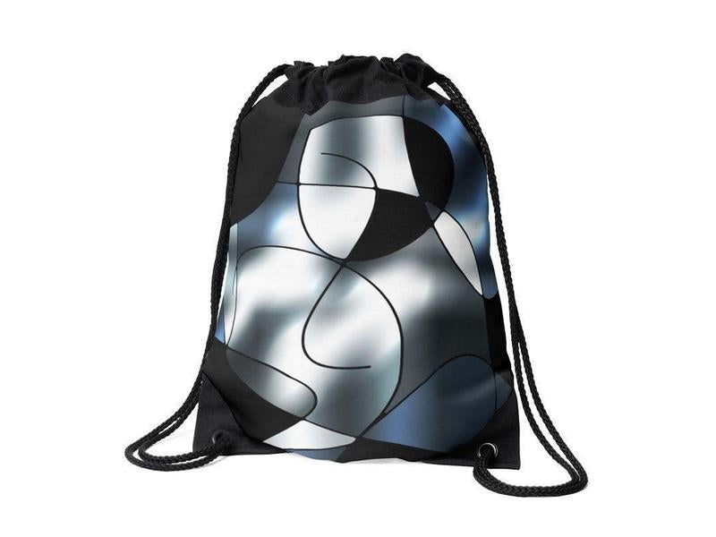 Drawstring Bags-ABSTRACT CURVES #1 Drawstring Bags-Black &amp; Grays &amp; White-from COLORADDICTED.COM-