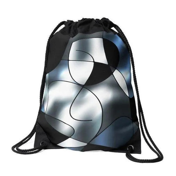 Drawstring Bags-ABSTRACT CURVES #1 Drawstring Bags-Black & Grays & White-from COLORADDICTED.COM-