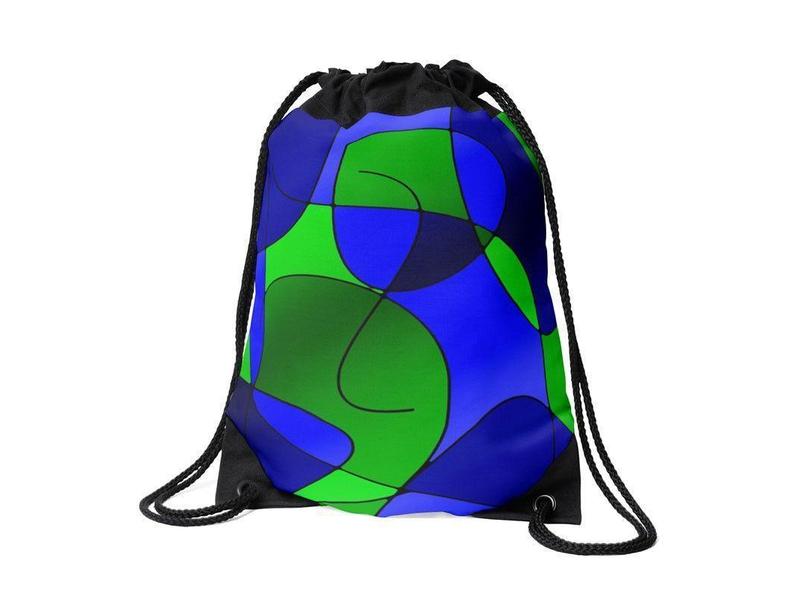 Drawstring Bags-ABSTRACT CURVES #1 Drawstring Bags-Blues &amp; Greens-from COLORADDICTED.COM-