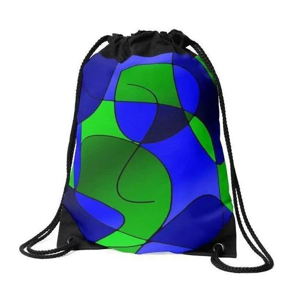 Drawstring Bags-ABSTRACT CURVES #1 Drawstring Bags-Blues & Greens-from COLORADDICTED.COM-