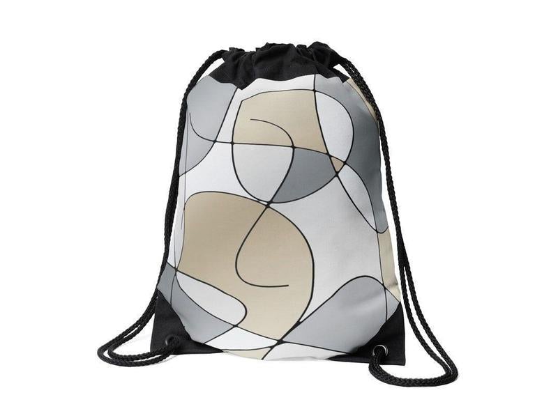 Drawstring Bags-ABSTRACT CURVES #1 Drawstring Bags-Grays &amp; Beiges-from COLORADDICTED.COM-