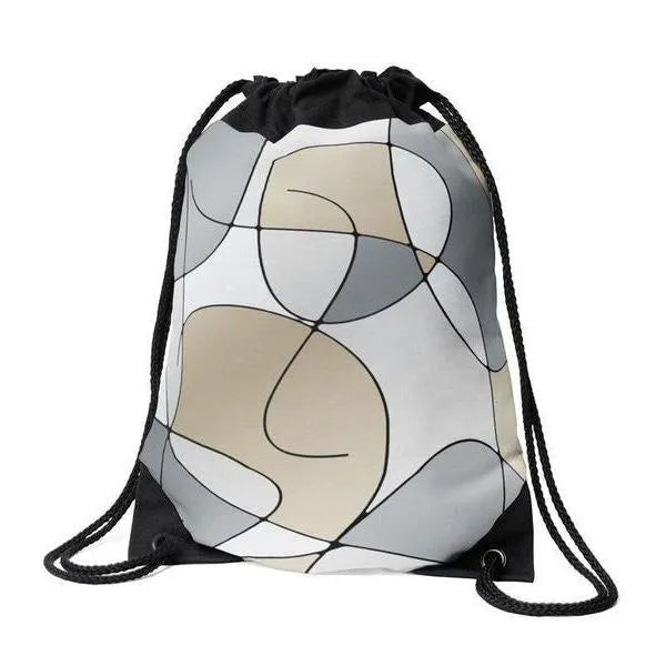 Drawstring Bags-ABSTRACT CURVES #1 Drawstring Bags-Grays & Beiges-from COLORADDICTED.COM-