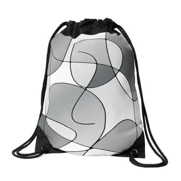 Drawstring Bags-ABSTRACT CURVES #1 Drawstring Bags-Grays & White-from COLORADDICTED.COM-