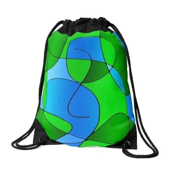 Drawstring Bags-ABSTRACT CURVES #1 Drawstring Bags-Greens & Light Blues-from COLORADDICTED.COM-