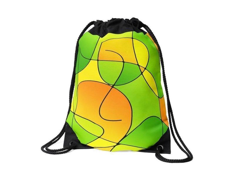 Drawstring Bags-ABSTRACT CURVES #1 Drawstring Bags-Greens &amp; Oranges &amp; Yellows-from COLORADDICTED.COM-