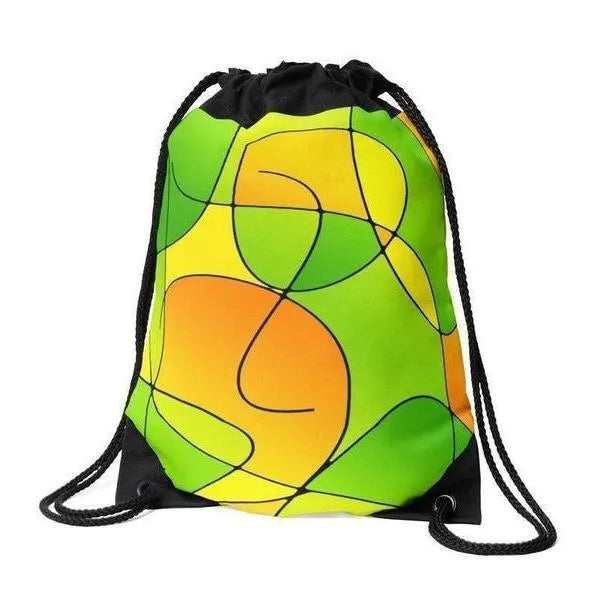 Drawstring Bags-ABSTRACT CURVES #1 Drawstring Bags-Greens & Oranges & Yellows-from COLORADDICTED.COM-