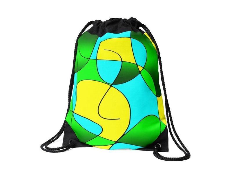 Drawstring Bags-ABSTRACT CURVES #1 Drawstring Bags-Greens &amp; Yellows &amp; Light Blues-from COLORADDICTED.COM-