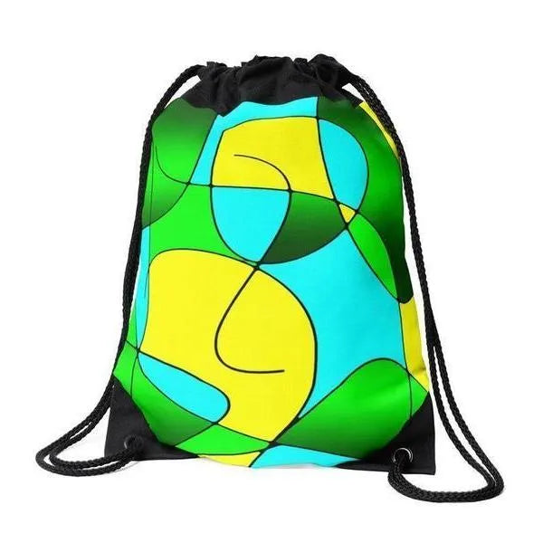 Drawstring Bags-ABSTRACT CURVES #1 Drawstring Bags-Greens & Yellows & Light Blues-from COLORADDICTED.COM-