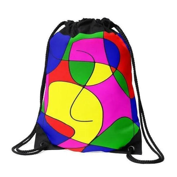 Drawstring Bags-ABSTRACT CURVES #1 Drawstring Bags-Multicolor Bright-from COLORADDICTED.COM-