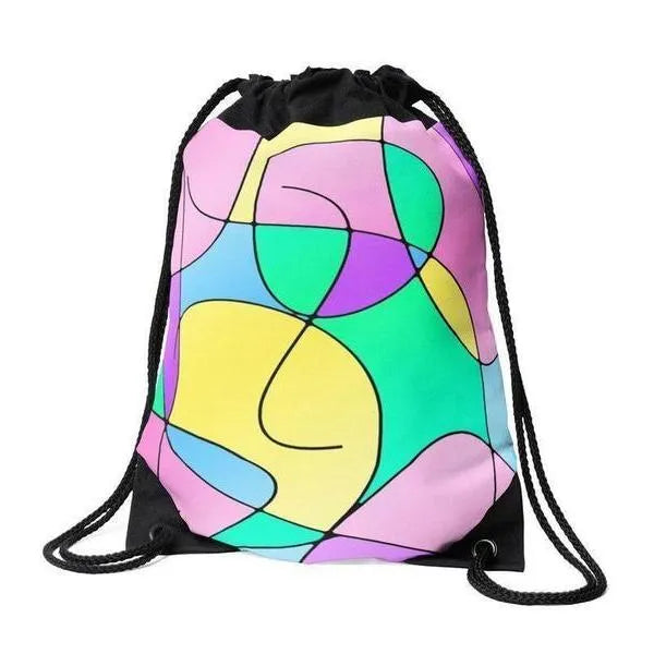 Drawstring Bags-ABSTRACT CURVES #1 Drawstring Bags-Multicolor Light-from COLORADDICTED.COM-