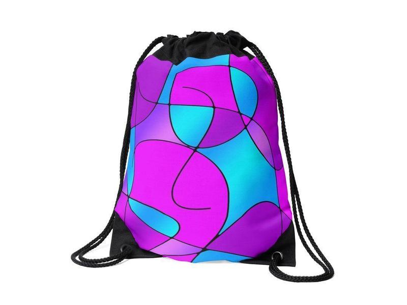 Drawstring Bags-ABSTRACT CURVES #1 Drawstring Bags-Purples &amp; Fuchsias &amp; Magentas &amp; Turquoises-from COLORADDICTED.COM-