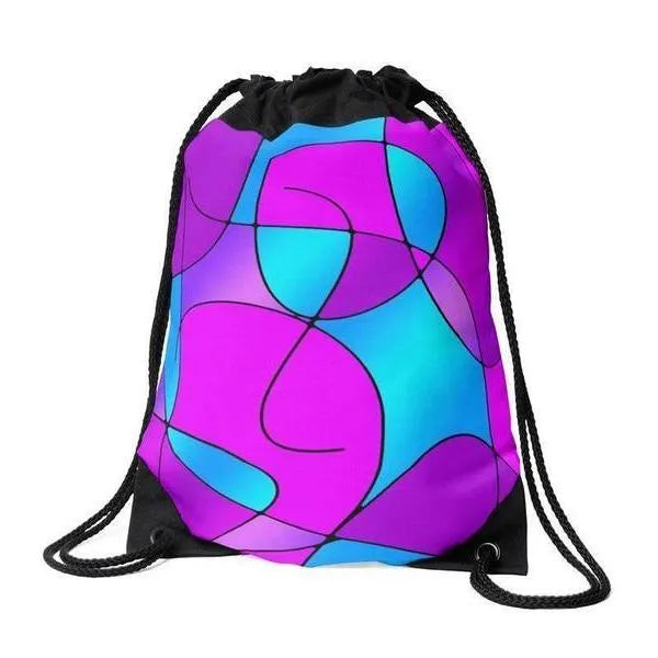 Drawstring Bags-ABSTRACT CURVES #1 Drawstring Bags-Purples & Fuchsias & Magentas & Turquoises-from COLORADDICTED.COM-