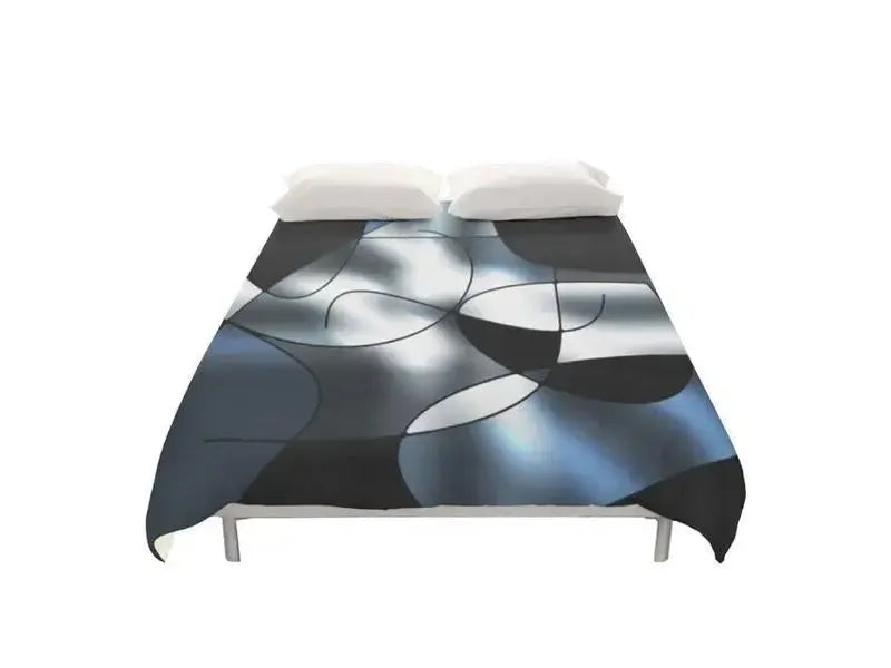 Duvet Covers-ABSTRACT CURVES #1 Duvet Covers-Black & Grays & White-from COLORADDICTED.COM-