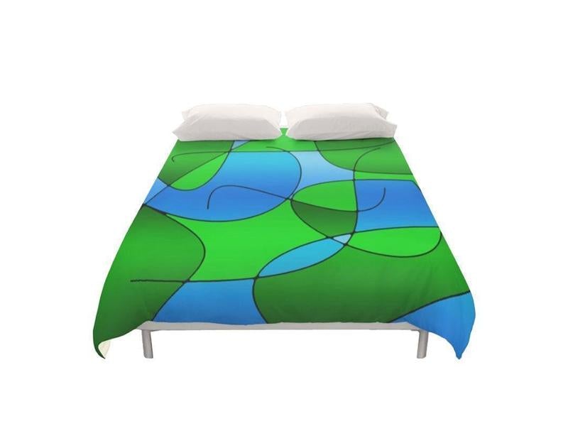 Duvet Covers-ABSTRACT CURVES #1 Duvet Covers-Greens &amp; Light Blues-from COLORADDICTED.COM-