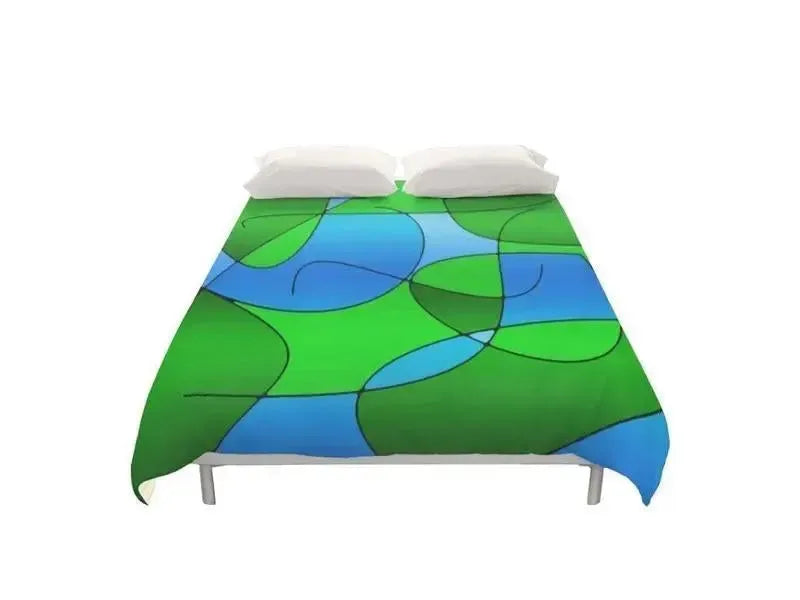 Duvet Covers-ABSTRACT CURVES #1 Duvet Covers-Greens & Light Blues-from COLORADDICTED.COM-