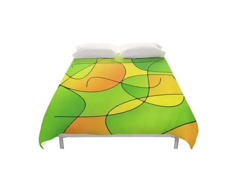 Duvet Covers-ABSTRACT CURVES #1 Duvet Covers-Greens & Oranges & Yellows-from COLORADDICTED.COM-