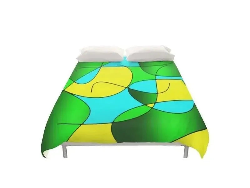 Duvet Covers-ABSTRACT CURVES #1 Duvet Covers-Greens & Yellows & Light Blues-from COLORADDICTED.COM-