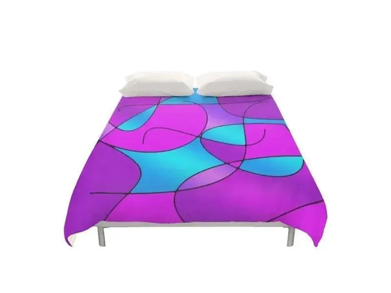 Duvet Covers-ABSTRACT CURVES #1 Duvet Covers-Purples & Fuchsias & Magentas & Turquoises-from COLORADDICTED.COM-