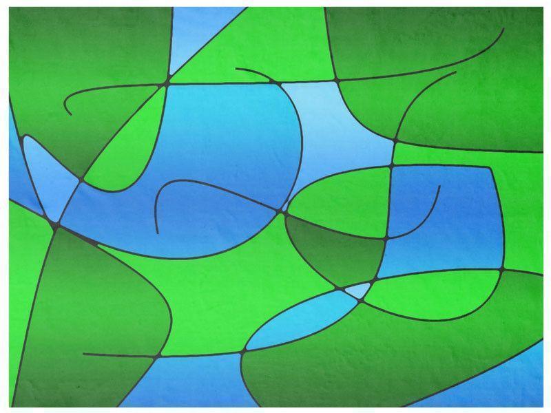 Fleece Blankets-ABSTRACT CURVES #1 Fleece Blankets-Greens &amp; Light Blues-from COLORADDICTED.COM-