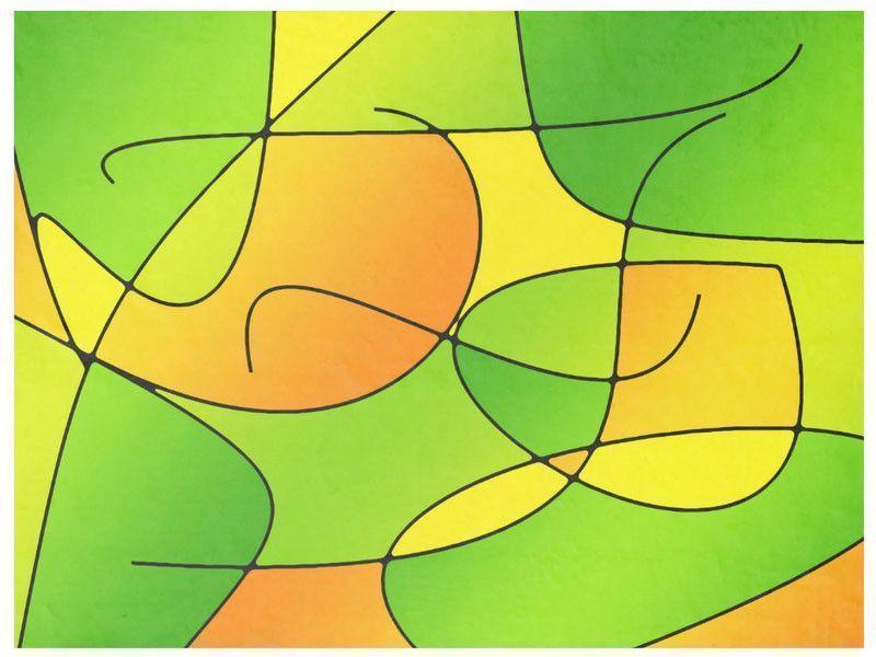 Fleece Blankets-ABSTRACT CURVES #1 Fleece Blankets-Greens, Oranges &amp; Yellows-from COLORADDICTED.COM-