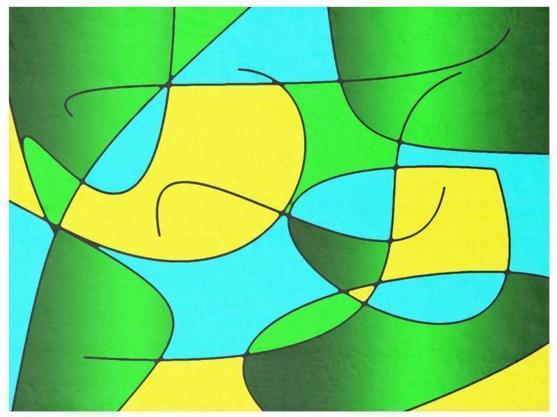 Fleece Blankets-ABSTRACT CURVES #1 Fleece Blankets-Greens, Yellows &amp; Light Blues-from COLORADDICTED.COM-