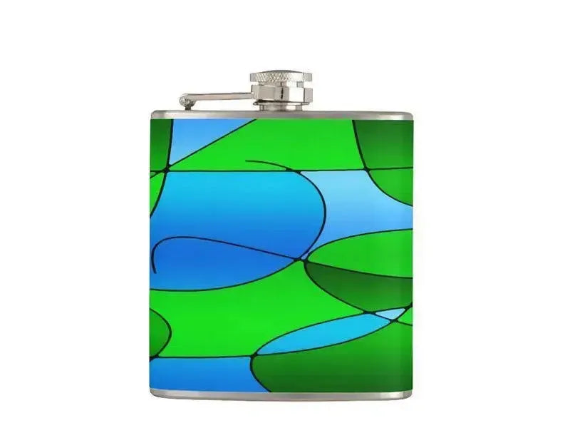 Hip Flasks-ABSTRACT CURVES #1 Hip Flasks-Greens & Light Blues-from COLORADDICTED.COM-