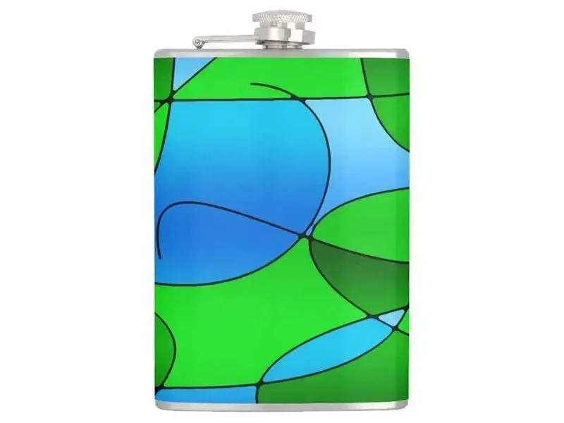 Hip Flasks-ABSTRACT CURVES #1 Hip Flasks-Greens & Light Blues-from COLORADDICTED.COM-
