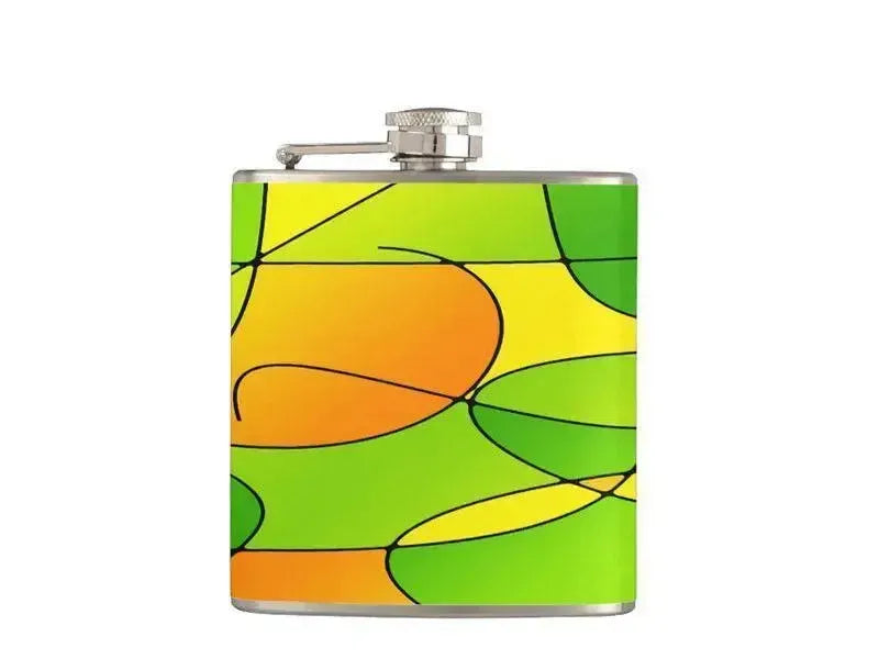 Hip Flasks-ABSTRACT CURVES #1 Hip Flasks-Greens & Oranges & Yellows-from COLORADDICTED.COM-