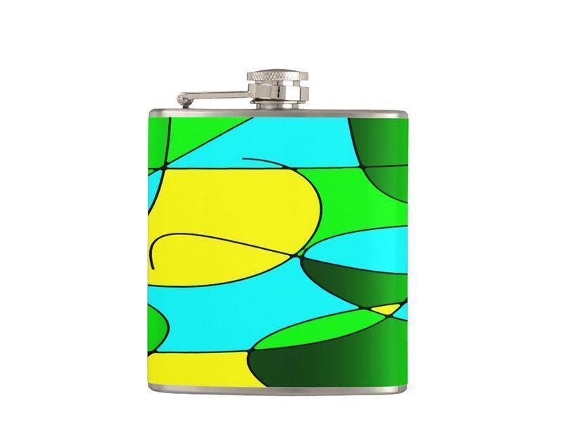 Hip Flasks-ABSTRACT CURVES #1 Hip Flasks-Greens &amp; Yellows &amp; Light Blues-from COLORADDICTED.COM-