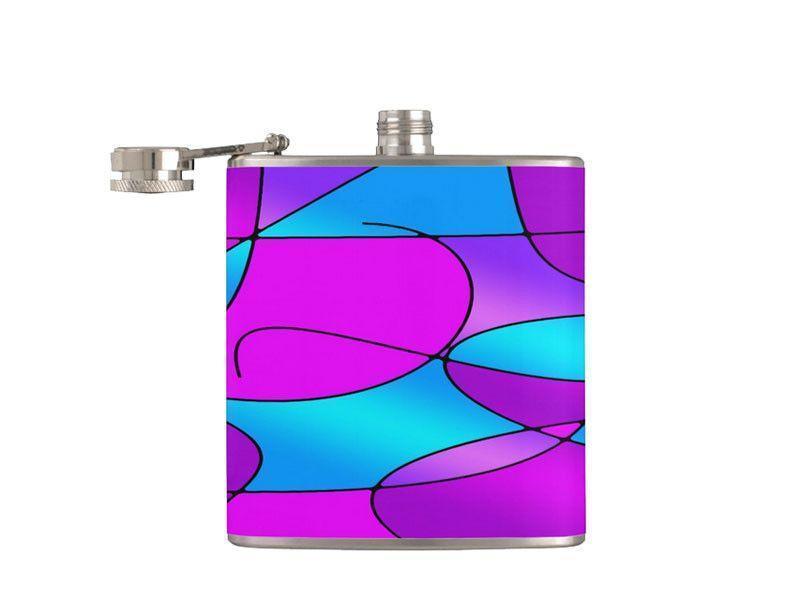 Hip Flasks-ABSTRACT CURVES #1 Hip Flasks-Purples & Fuchsias & Magentas & Turquoises-from COLORADDICTED.COM-