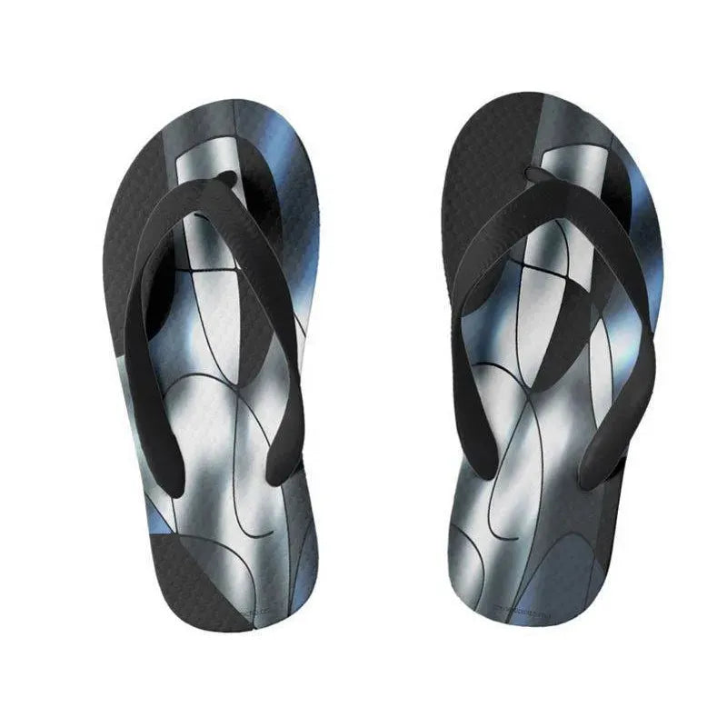 Kids Flip Flops-ABSTRACT CURVES #1 Kids Flip Flops-Black &amp; Grays &amp; White-from COLORADDICTED.COM-