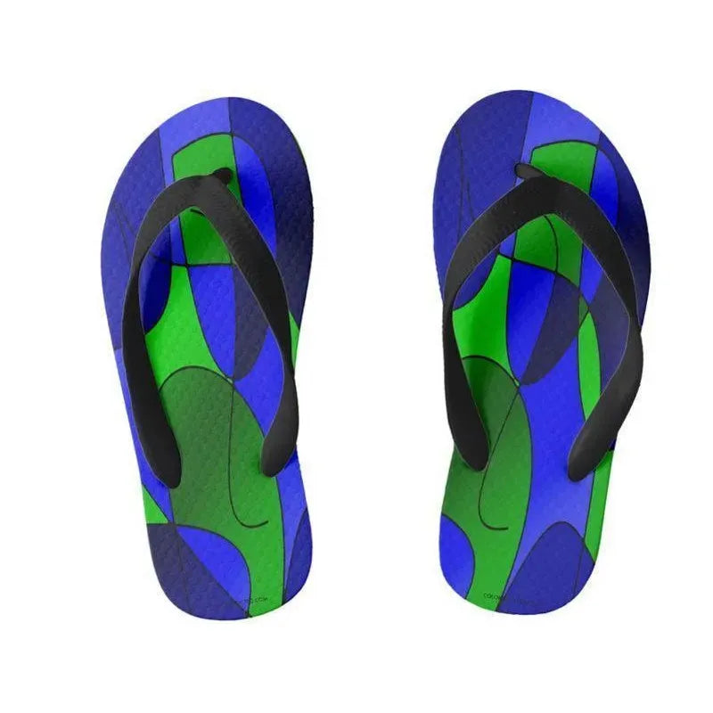 Kids Flip Flops-ABSTRACT CURVES #1 Kids Flip Flops-Blues &amp; Greens-from COLORADDICTED.COM-